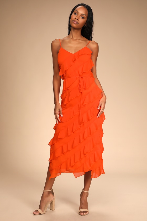 orange ruffle dress